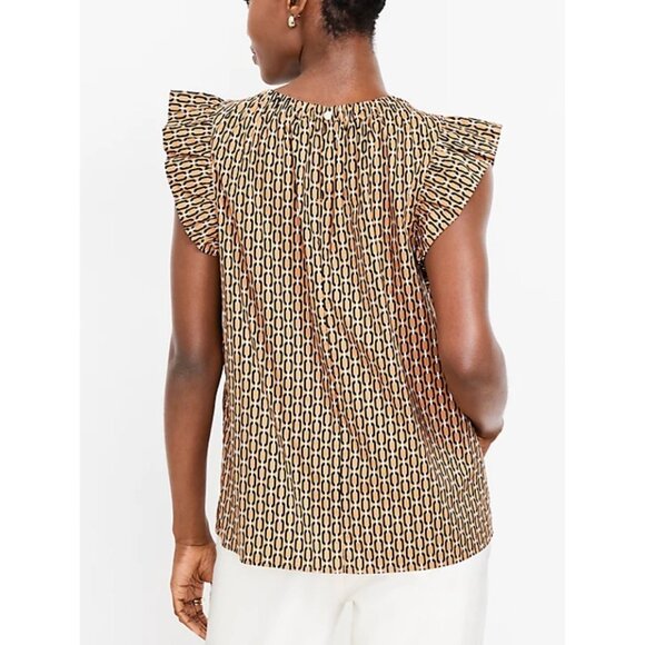 LOFT WOMEN GEO FLUTTER SLEEVE TOP LARGE - Picture 15 of 16